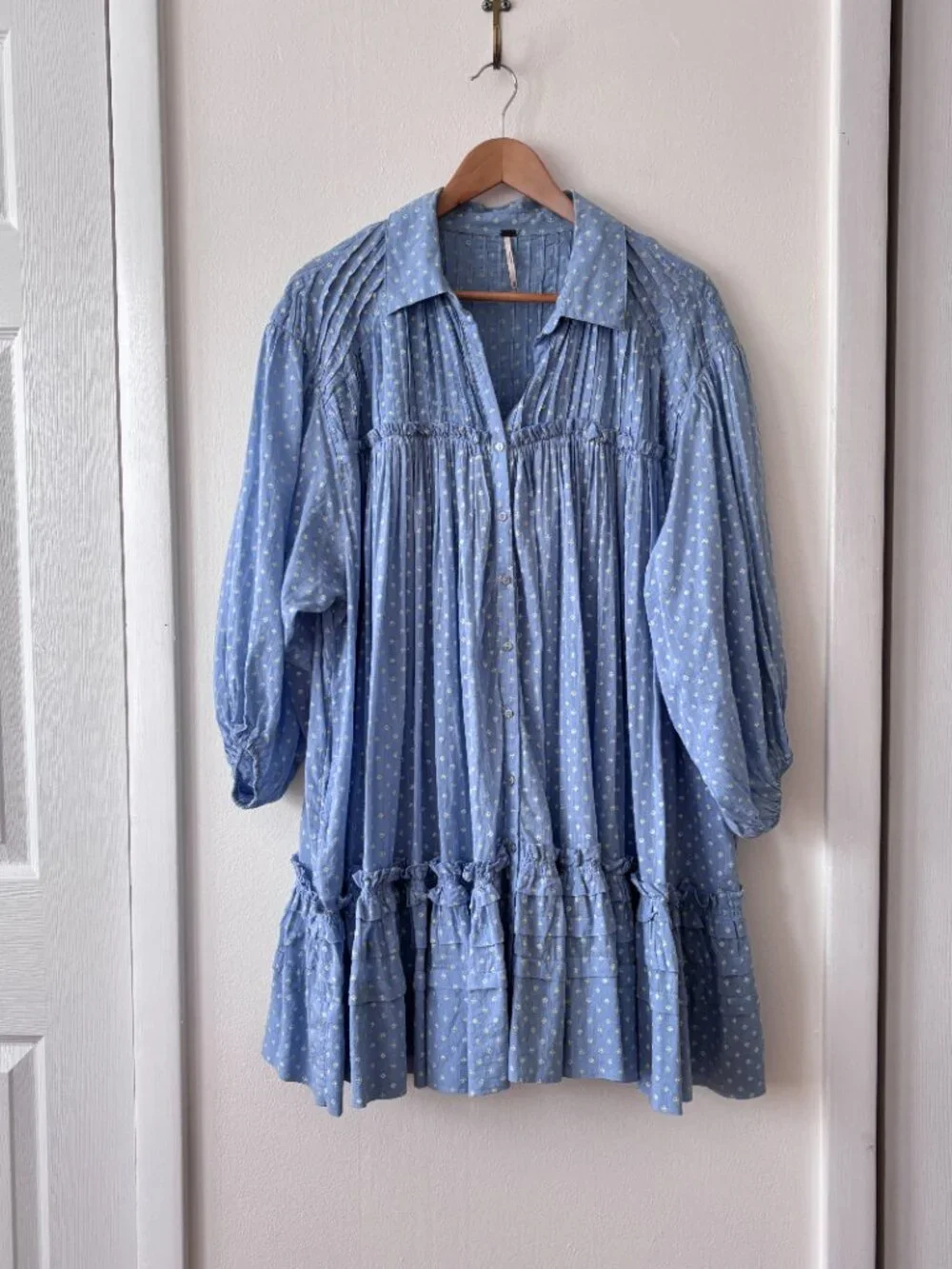 Free People Full Swing Mini Dress in Powder Blue Polka Dot